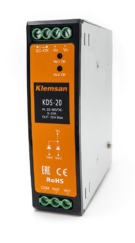 Модуль резервирования питания, KDS-20, 24V, 20A | код 0.0.0.6.18056 | KLEMSAN Модуль резервирования питания, KDS-20, 24V, 20A | код 0.0.0.6.18056 | KLEMSAN