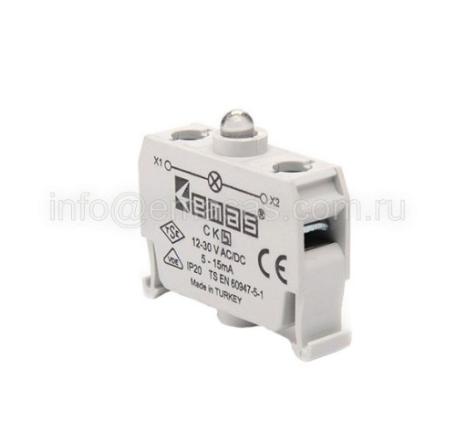 Блок-контакт подсветки с белым светодиодом 12-30 В перем. и пост. тока CB5 CK5 | код CK5 | EMAS Блок-контакт подсветки с белым светодиодом 12-30 В перем. и пост. тока CB5 CK5 | код CK5 | EMAS