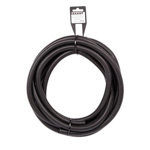 Труба автомобильная гофрированная ПП разрезная d12.7мм черн. (уп.5м) | код 15-1305 | Rexant