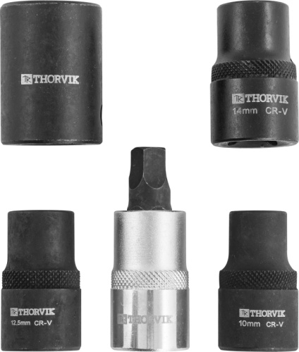 PBCSS5 Набор головок торцевых и насадки со вставкой-битой с пятигранным профилем для обслуживания тормозных механизмов 1/2DR, 5 предметов | код PBCSS5 | Thorvik