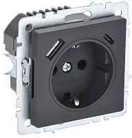 BRITE Роз. с з/к/ш 16А с USB A+C 18Вт РЮш11-1-БрГ граф. IEK | код BR-R14-16-U22-018-K53 | IEK