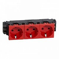 Розетка четырехместная MOSAIC, в кабель-канал монтаж, с заземлением, со шторками, красный | код. 077624 | Legrand