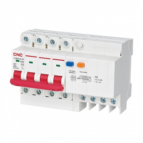 Диф. автомат YCB6HLE-63 25А 3P+N 4,5кА 300мА B AC (электрон.) | код A001006 | CNC