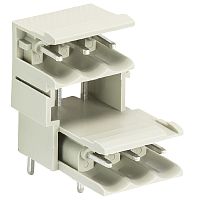 Вилочный разъем, горизонтальный, на плату, шаг 5,00 мм, 2 этажа, 3 полюса, фиксация на плате пайкой, 300V, 10А, без маркировки, цвет: серый, серия 8113 SE G | код 25.336.3353.0 | Wieland
