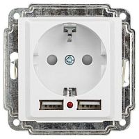 Розетка 1-м СП Accent 6-410-01 16А IP20 250В P+E Schuko защ. шторки + 2хUSB бел. Intro Б0063689