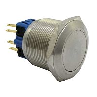 Кнопка антивандальная без подсветки RUICHI GQ25-11Z on-off+off-on, М25, IP65, никелированная латунь | код 77938 | Ruichi