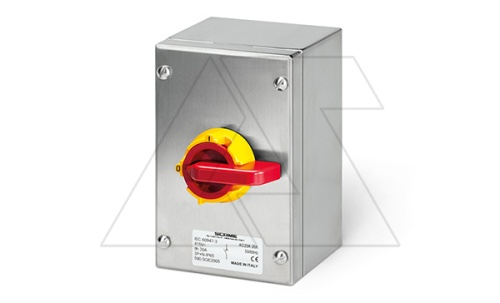 Выключатель нагрузки аварийный, 3P, 32A (25A AC3), 690VAC, габ. Y1, красная блок. рукоятка, в корпусе из нержавейки IP66, ISOLATORS | код 590.SEM3203 | Scame Выключатель нагрузки аварийный, 3P, 32A (25A AC3), 690VAC, габ. Y1, красная блок. рукоятка, в корпусе из нержавейки IP66, ISOLATORS | код 590.SEM3203 | Scame