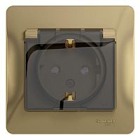 Розетка GLOSSA, скрытый монтаж, с заземлением, с крышкой, со шторками, титан | код. GSL000448 | Schneider Electric
