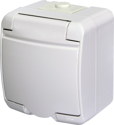 Розетка 1-я (Schuko) (белая крышка) (IP44/54) RHE-1s | код 004668015 | ETI