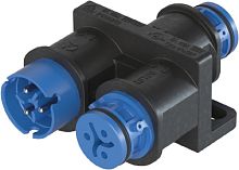 Распределительное устройство (тройник), 1 вход/2 выхода, IP68(69k), 3 полюса, параллельное соединение, с продольным уплотнением, с монтажными фланцами, цвет: голубой, номинальные характеристики: 250V/400V 16A, серия gesis RST MICRO | код 4l.030.1143