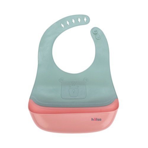 Фартук нагрудный для кормления с жестким карманом, зеленый с розовым HALSA | код HLS-BI-101 | HALSA