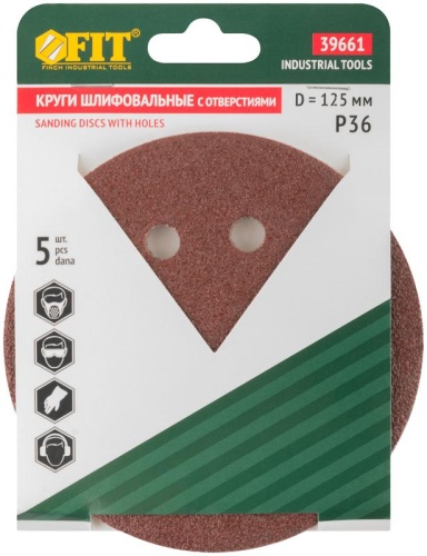 Круги шлифовальные с отверстиями (липучка), алюминий-оксидные, 125 мм, 5 шт Р 36 | код 39661 | FIT фото 3