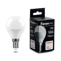 Лампа светодиодная LED 9вт Е14 дневной матовый шар Feron.PRO | код 38079 | FERON