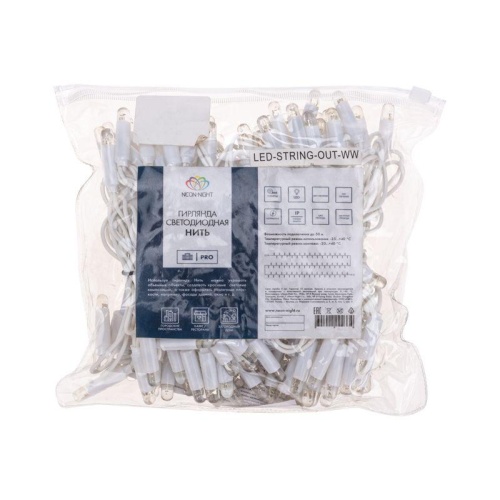 Гирлянда светодиодная "Нить" 10м 100LED тепл. бел. 10Вт 230В IP65 эффект мерцания провод ПВХ бел. (нужен шнур питания 303-500-1) Neon-Night 305-266 фото 4