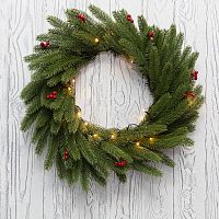 Еловый венок с ягодами и гирляндой NEON-NIGHT 45 см, 20 LED, 2 х АА, литой, теплое белое свечение | код 307-150 | NEON-NIGHT