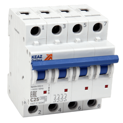 Автоматический выключатель OptiDin BM63-4NC10-ОМ4-РЕГ | код 281668 | КЭАЗ