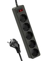 Удлинитель с сетевым фильтром 5х5м с заземл. 10А IP20 2.2кВт 3х0.75 индикатор сети черн. Космос FKsm5m-5g(B)