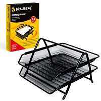 Лоток горизонтальный металлический для бумаг, 2 секции, BRAUBERG Germanium, А4 (355х205х295 мм), черный, 231950 | код 231950 | BRAUBERG