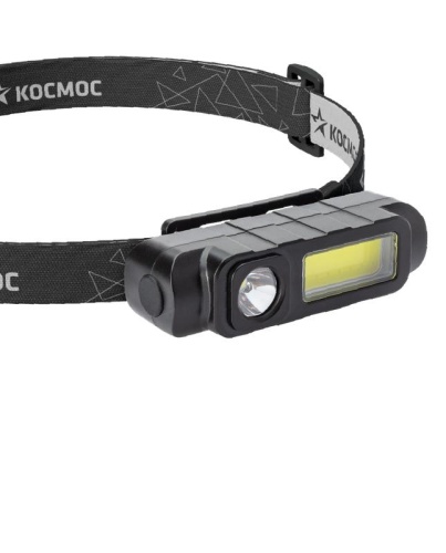 Фонарь аккумуляторный налобный 1Вт LED+3Вт COB LED Li-ion 18650 800мА.ч корпус ABS-пластик USB-шнур регулируемый эласт. ремешок | код KOC510Lit | КОСМОС