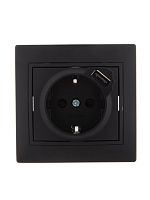 Розетка 1-м СП Мира 16А с з/к + USB разъем черн. бархат LEZARD 701-4242-181