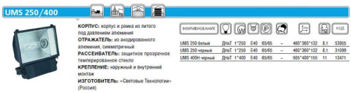 Прожектор UMS 400H 400Вт E40 IP65 черн. СТ | код 1351000840 | Световые технологии Прожектор UMS 400H 400Вт E40 IP65 черн. СТ | код 1351000840 | Световые технологии