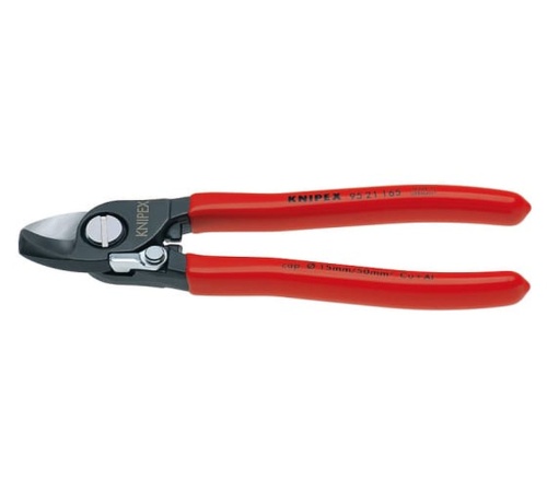 Кабелерез, с пружиной, резка - кабель 15мм (50мм, AWG 1/0), L=165мм, черный, обливные рукоятки | код KN-9521165 | KNIPEX Кабелерез, с пружиной, резка - кабель 15мм (50мм, AWG 1/0), L=165мм, черный, обливные рукоятки | код KN-9521165 | KNIPEX