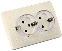 Розетка двойная скрытая с заземлением со шторками (стакан) слоновая кость (РС16-382-01)