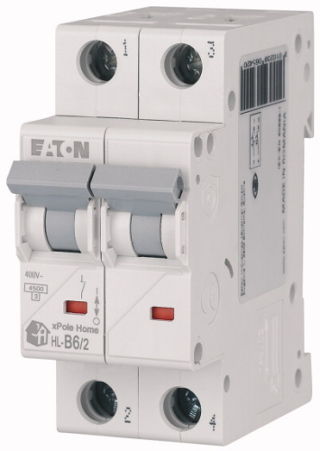 Модульный автоматический выключатель, 2-полюс, кривая отключения B, номинальный ток 6А, HL-B6/2 | код 194758 | EATON