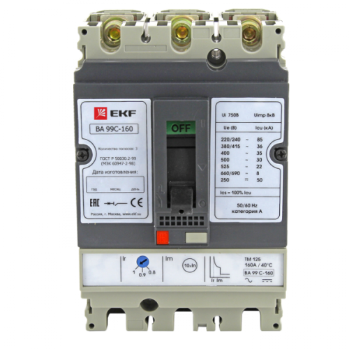 Автоматический выключатель ВА-99C (Compact NS) 160/80А 3P 36кА EKF PROxima | код. mccb99C-160-80 | EKF 