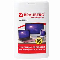 Чистящие салфетки для ноутбуков и оптических поверхностей BRAUBERG, КОМПЛЕКТ туба 100 шт., влажные, 512810 | код 512810 | BRAUBERG