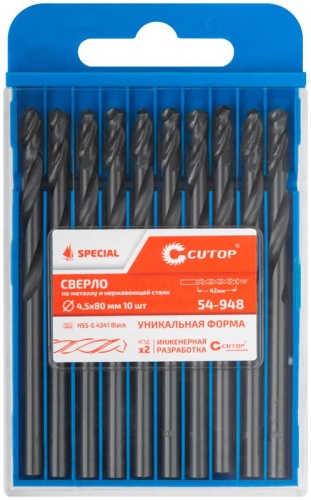 Сверло по металлу Special, HSS-G, 4,5x80/42 мм, 10 шт. | код 54-948 | FIT фото 3 Сверло по металлу Special, HSS-G, 4,5x80/42 мм, 10 шт. | код 54-948 | FIT фото 3