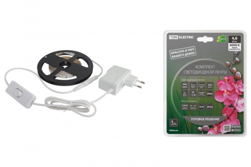 Комплект светодиодной ленты SMD2835-60 LED/м-12 В-4,8 Вт/м-IP65-6000 К (3 м), 18 Вт TDM | код SQ0331-0233 | TDM