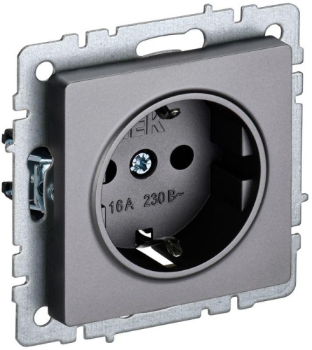 BRITE Розетка 1-местная с заземлением с защитными шторками 16А РС14-1-0-БрС сталь | код BR-R14-16-K46 | IEK