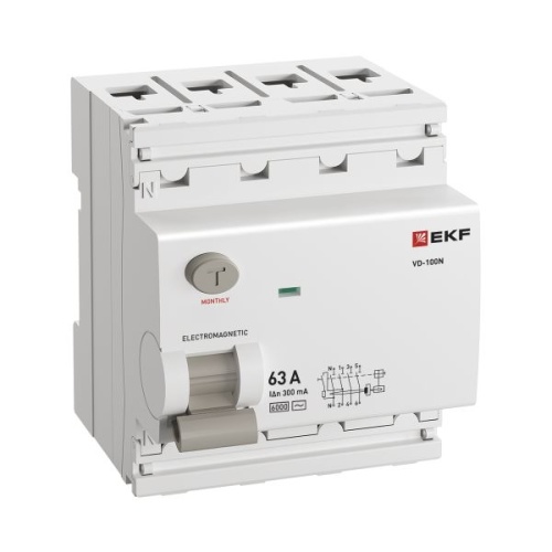 Выключатель дифференциального тока ВД-100N 4P 63А 300мА тип AC эл-мех 6кА PROXIMA EKF | код E1046M63300 | EKF фото 3