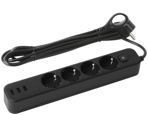 Удлинитель с сетевым фильтром 4х1.5м с заземл. 10А USF-4es-1.5m-3xUSBA-B +3xUSBA 3.1A с выкл. с базов. защитой | код Б0059568 | Эра