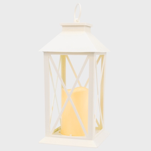 Декоративный фонарь со свечой 14x14x29 см, белый корпус, теплый белый цвет свечения NEON-NIGHT | код 513-046 | NEON-NIGHT