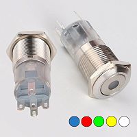 Кнопка антивандальная с подсветкой RUICHI LAS2-GQF-11D/R on-(on), М16, IP65, никелированная латунь | код 77969 | Ruichi