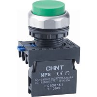 Кнопка упр. выступ., NP8-01GND/3 подсвет., самовозв., зелен., AC110-230В(LED), 1НЗ, IP65 (R) | код 667603 | CHINT
