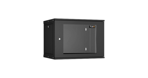 Настенный разборный шкаф TLK 19, 9U, стеклянная дверь, Ш600хВ436хГ450мм, 1 пара монтажных направляющих, черный | код TWI-096045-R-G-BK | TLK