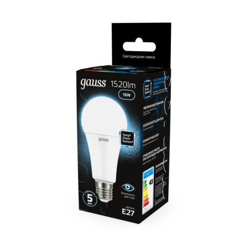 Лампа светодиодная Black 16Вт A60 6500К холод. бел. E27 1520лм | Код. 102502316 | Gauss фото 6
