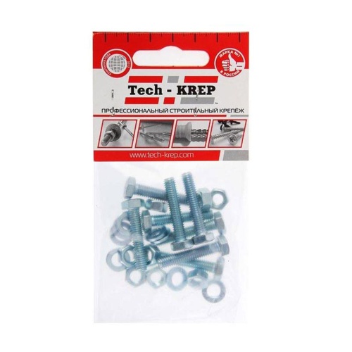 Болт DIN933 с шестигранной головкой М6х25+гайка+шайба оцинк. (уп.8шт) | код 112718 | Tech-KREP Болт DIN933 с шестигранной головкой М6х25+гайка+шайба оцинк. (уп.8шт) | код 112718 | Tech-KREP