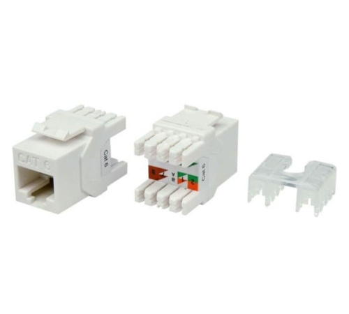 Вставка Keystone Jack RJ-45(8P8C), категория 6, тип 180 градусов, белая (KJ8-8P8C-C6-180-WH) | код 426189 | Hyperline