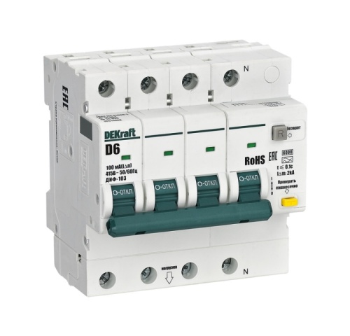 АВДТ 3P+N 6А 100мА AC х-ка D ДИФ-103 6кА | код 16516DEK | DEKraft АВДТ 3P+N 6А 100мА AC х-ка D ДИФ-103 6кА | код 16516DEK | DEKraft