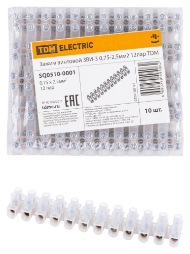 Зажим винтовой ЗВИ-3 0,75-2,5мм2 12пар TDM | код SQ0510-0001 | TDM Зажим винтовой ЗВИ-3 0,75-2,5мм2 12пар TDM | код SQ0510-0001 | TDM