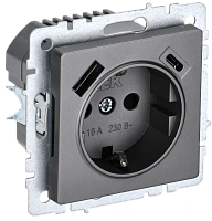 BRITE Роз. с з/к/ш 16А с USB A+C 18Вт РЮш11-1-БрС сталь IEK | код BR-R14-16-U22-018-K46 | IEK