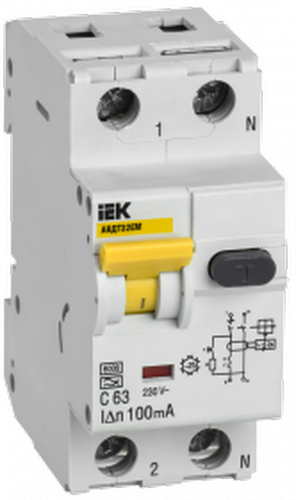 Выключатель автоматический дифференциального тока АВДТ32EM C63 100мА | код MVD14-1-063-C-100 | IEK