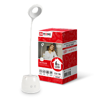 Светильник настольный светодиодный аккумуляторный ССО 10Б 6Вт 480Лм сенсор, 3 уровня яркости с органайзером, USB-каб. БЕЛЫЙ IN HOME | код 4690612036595 | IN HOME