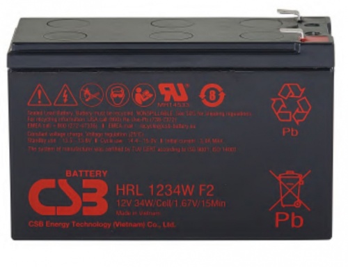 CSB HRL1234W F2 FR Аккумуляторная батарея для ИБП, напряжение: 12В, ёмкость: 9Ач, клеммы типа: F2, Размеры ДШВ: 150,9х64,8х98,6мм, вес: 2,7кг. Срок службы: 8 лет. | код CSB HRL1234W F2 FR | CSB