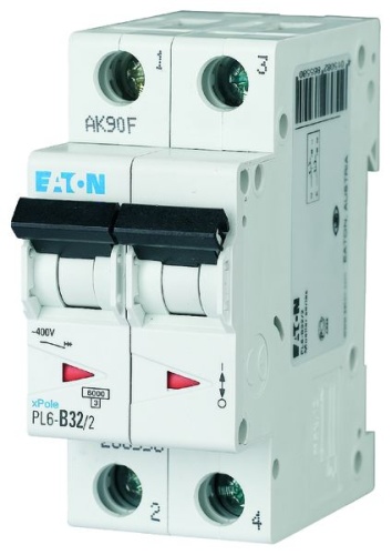 Автоматический выключатель 32А, кривая отключения С, 2 полюса, откл. способность 6 кА, PL6-C32/2 | код 286570 | EATON Автоматический выключатель 32А, кривая отключения С, 2 полюса, откл. способность 6 кА, PL6-C32/2 | код 286570 | EATON