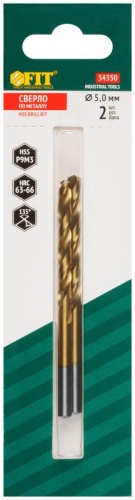 Сверла HSS по металлу, титановое покрытие, в блистере 5.0 мм (2 шт) | код 34350 | FIT фото 3